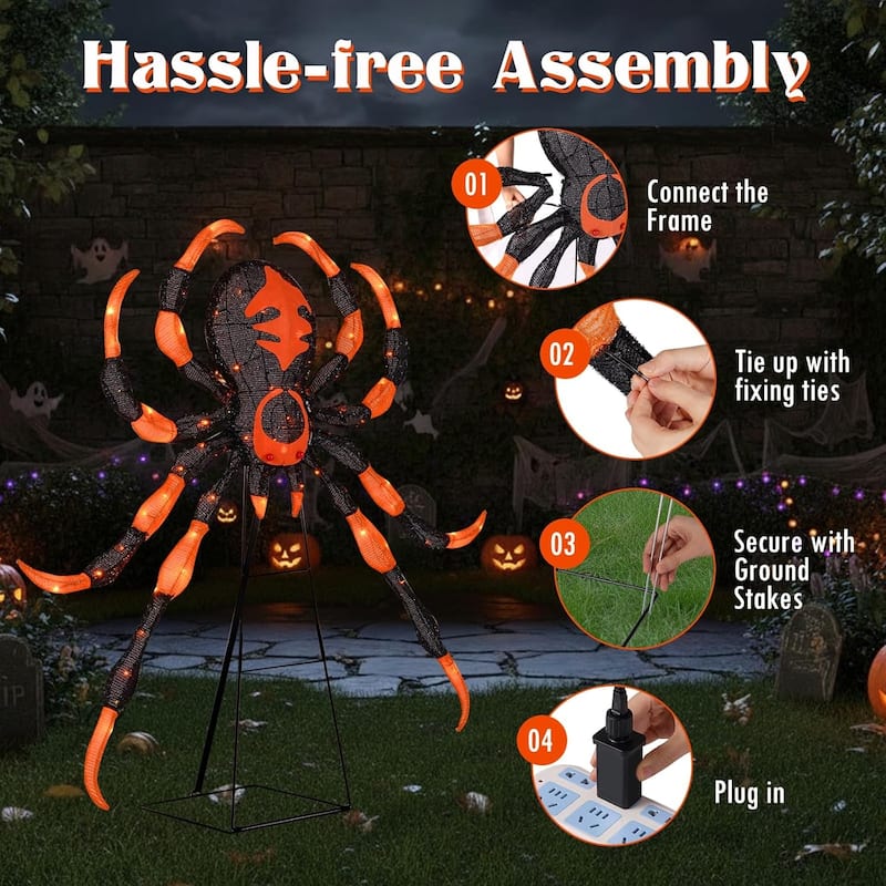 52" Halloween Spider Decoration Lighted Spider on Stand w/ 80 LEDs