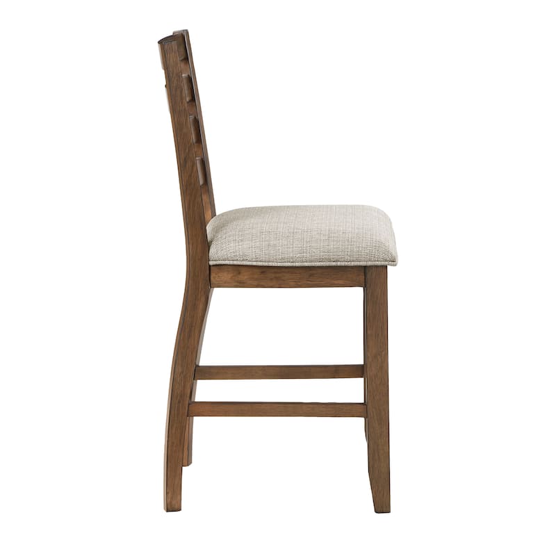 Counter Height Chairs Set of 2 Traditional Cherry Finish Wood Frame Beige Upholstery Dining Furniture