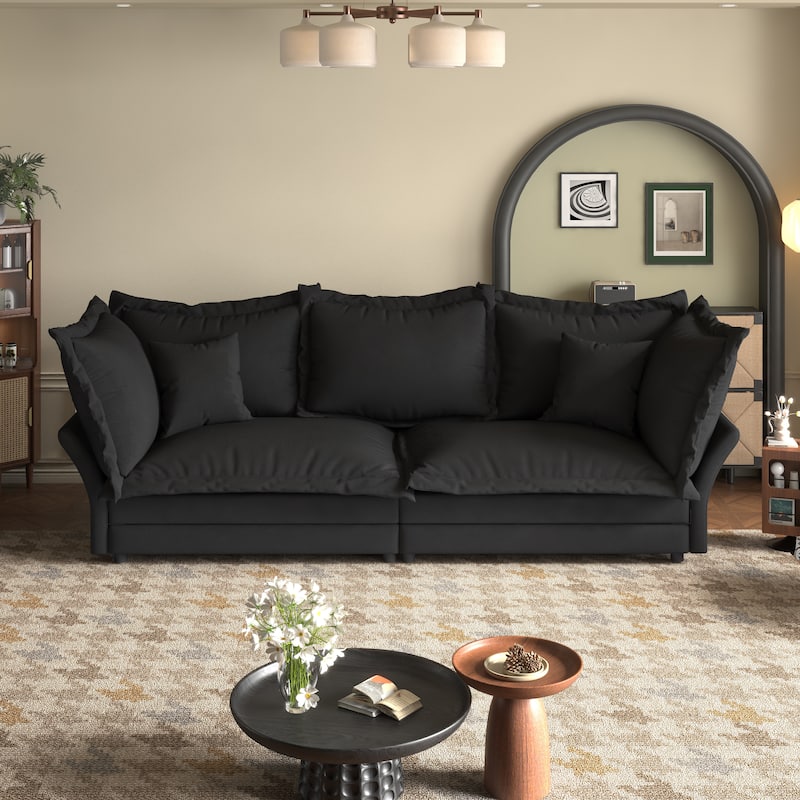 90.55" Modern Deep Seat Sofa Couches with Multiple Large Soft Pillows - Black