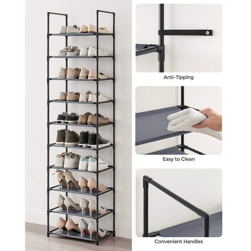 10 Tier Space-Saving Shoe Shelf with Metal Frame and Non-Woven Fabric Shelves