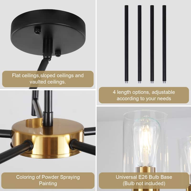 5-Light 5.9"H x 24.3"W Farmhouse Chandelier for Living Room Bedroom