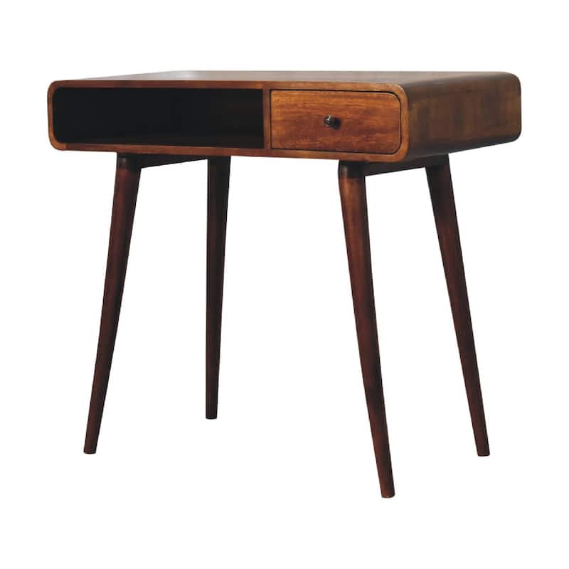 Mid-Century Modern Wood Curved Writing Desk Table With Strong Legs