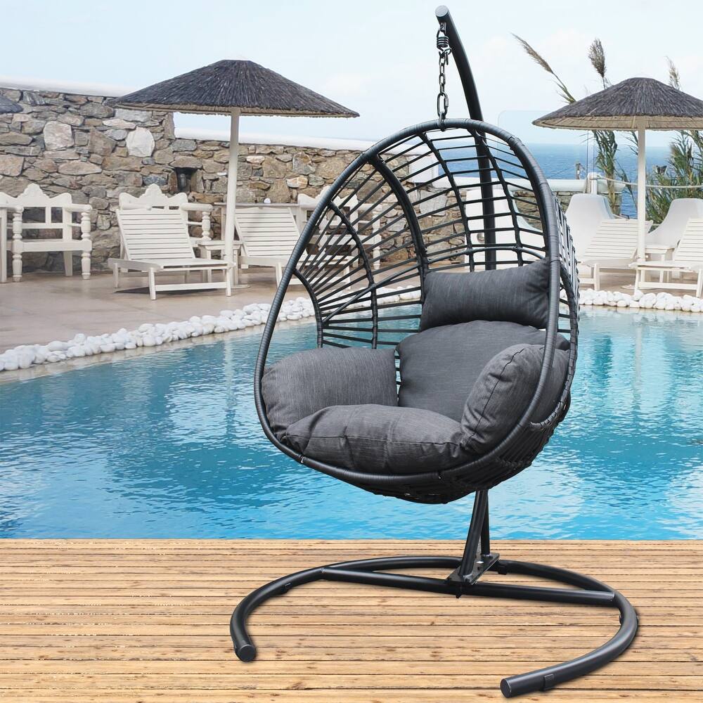 45.00 in. 1-Person Wicker Hanging Porch Swing with Natural Cushions.