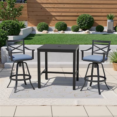 3/5-Piece Outdoor Swivel Aluminum Bar Stools with Sunbrella Cushion and Table Set