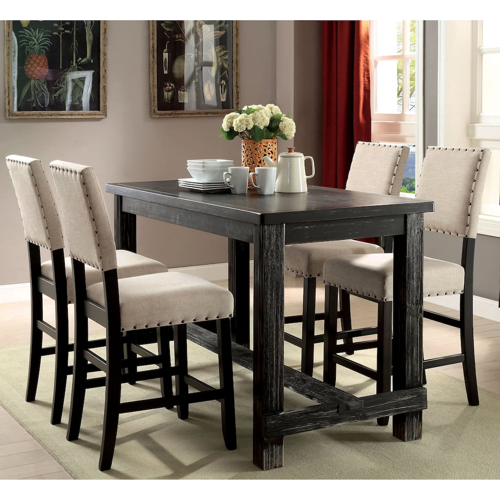 Miller Rustic Antique Black Wood Counter Height 5-Piece Dining Table Set