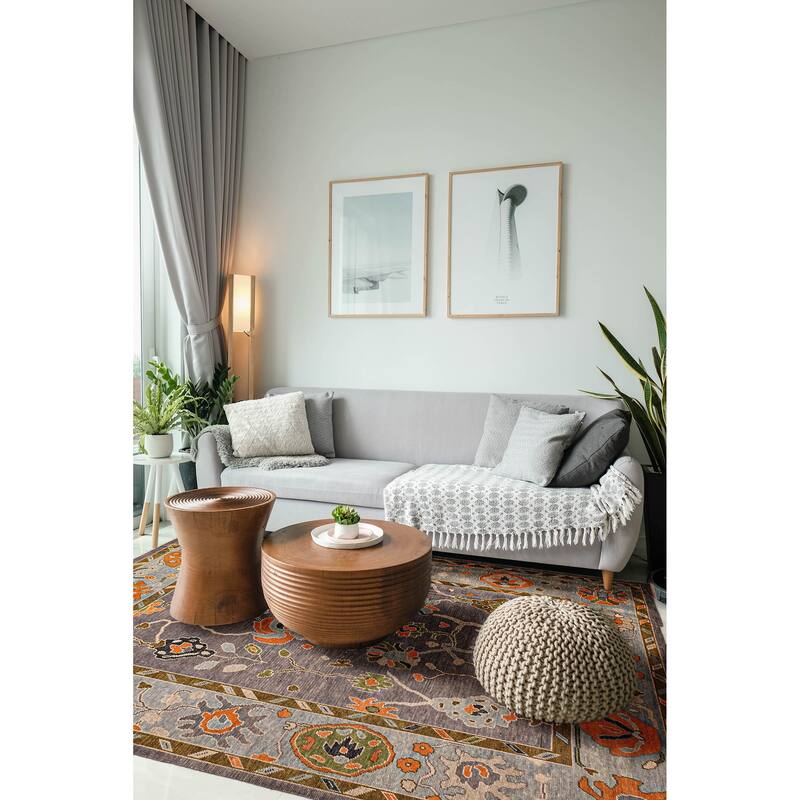 ECARPETGALLERY Hand-knotted Modern Oushak Dark Grey Wool Rug - 8'0 x 9'11