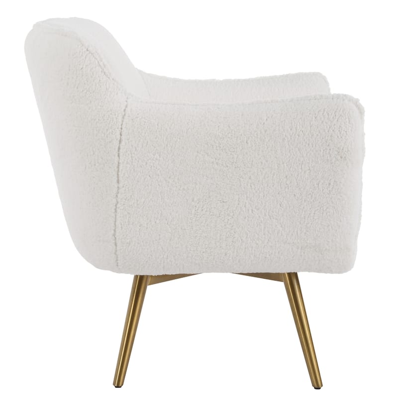 Solid Brushed Brass Swivel Chair with Tapered Legs - 33.5" - White