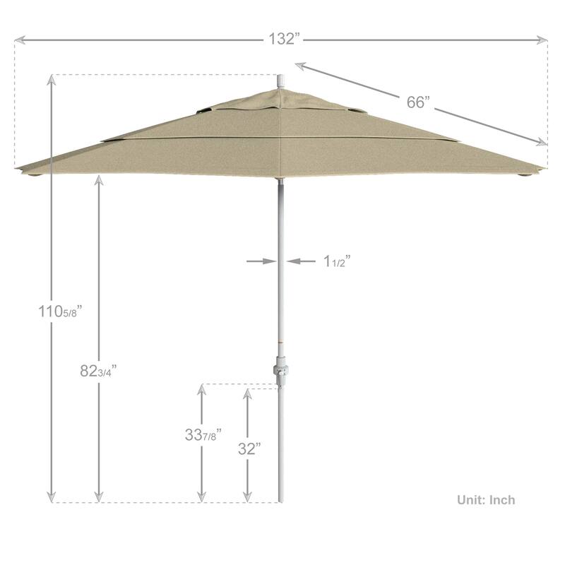 California Umbrella 11' Rd. Aluminum Patio Umbrella, Crank Lift, Collar Tilt, Dbl Wind Vent, White Finish, Sunbrella Fabric