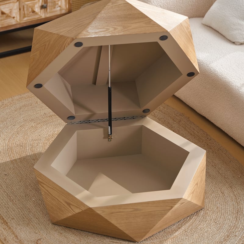 36.61'' Retro Style Polygon Flip Top Coffee Table, with Flip Top for Convenient Access, Hidden Storage