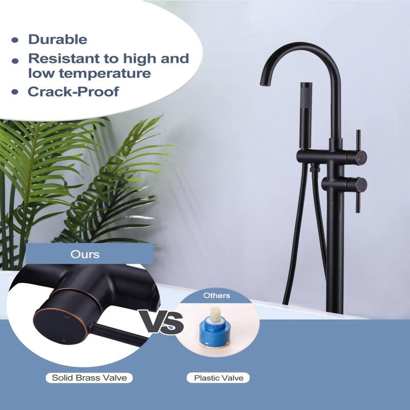 WOWOW Double Handle Freestanding Tub Faucet with Handheld Shower