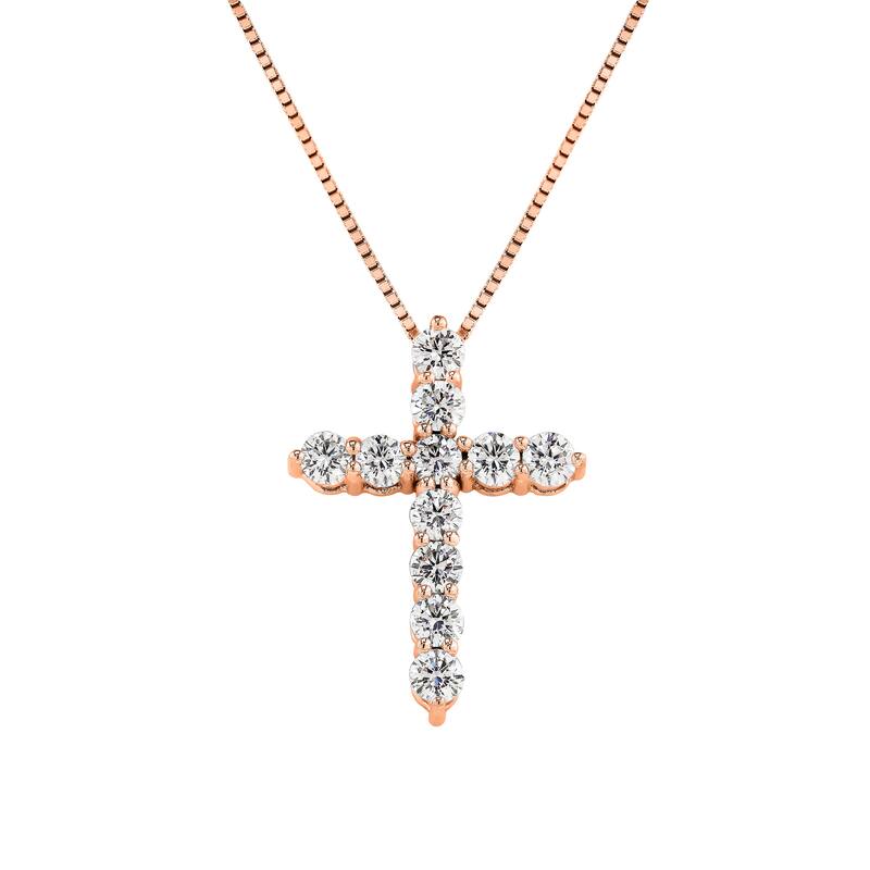 Auriya 14k Gold Round Diamond Cross Necklace 1 1/2cttw (H-I, I1-I2) - Rose