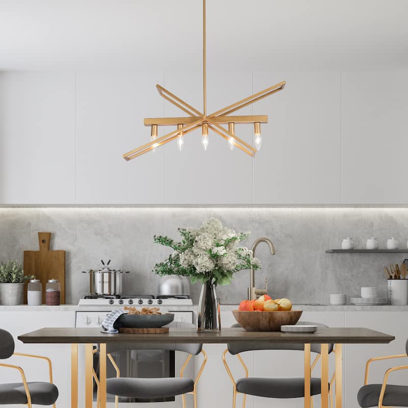 Modern Glam Geometric Chandelier Brushed Gold Ceiling Lighting for Kitchen Island Dining Room Entryway - L25.6" *W8.2" * H18"