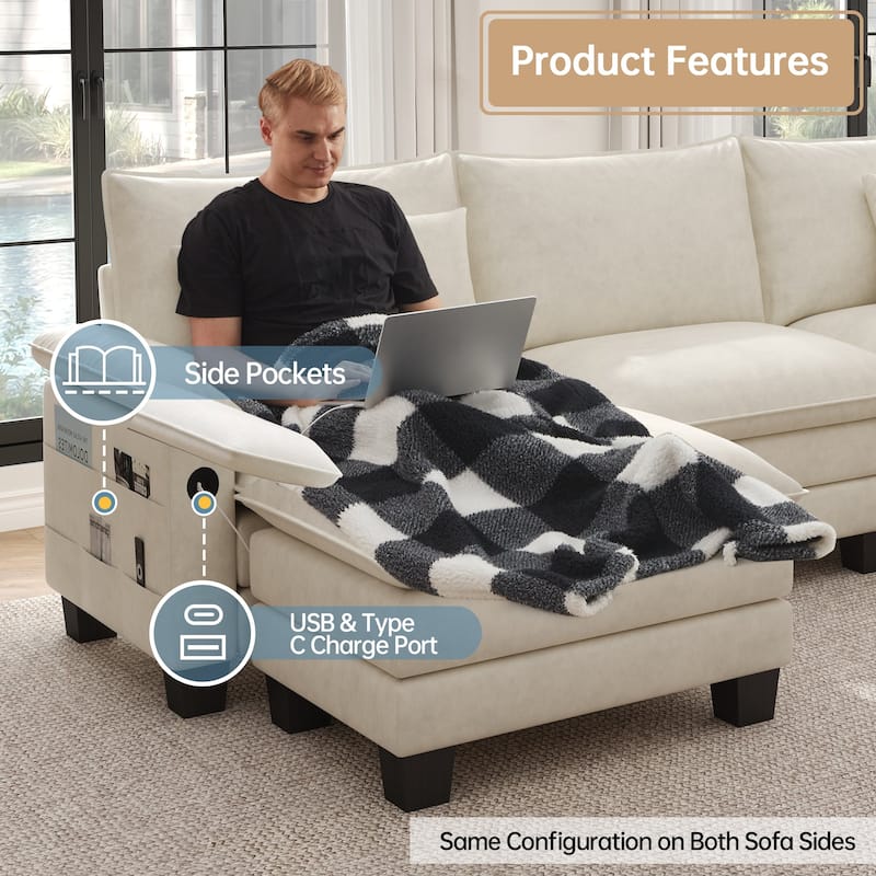 Modular Sectional Sofa Set Convertible Sectional Sleeper Sofa with Chaise for Apartment