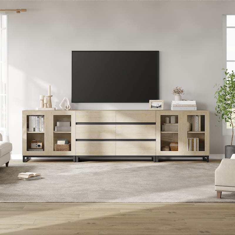 3 in 1 TV Stand for TVs up to 120 inches, Modern TV Console with Glass Doors and 6 Drawers for Living Room, Bedroom