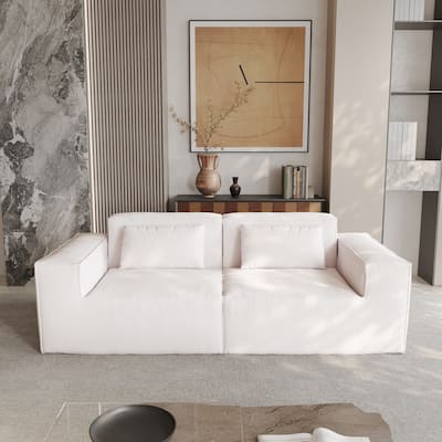 82" Modern Upholstered Loveseat Sofa Modular Sofa Corduroy Fabric Couch with Movable Fabric Cover & 2 Pillows