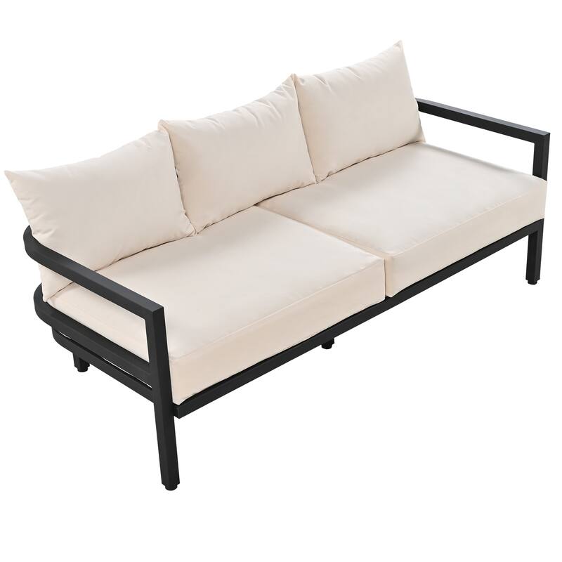 Roomfitters 4-Piece Outdoor Steel Sofa Set with Coffee Table, 3-Seater Couch and 2 Armchairs for Patio Garden
