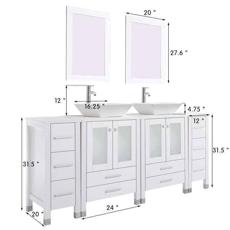 72" Bathroom Vanity Set with Vessel Sink Side Cabinet Combo