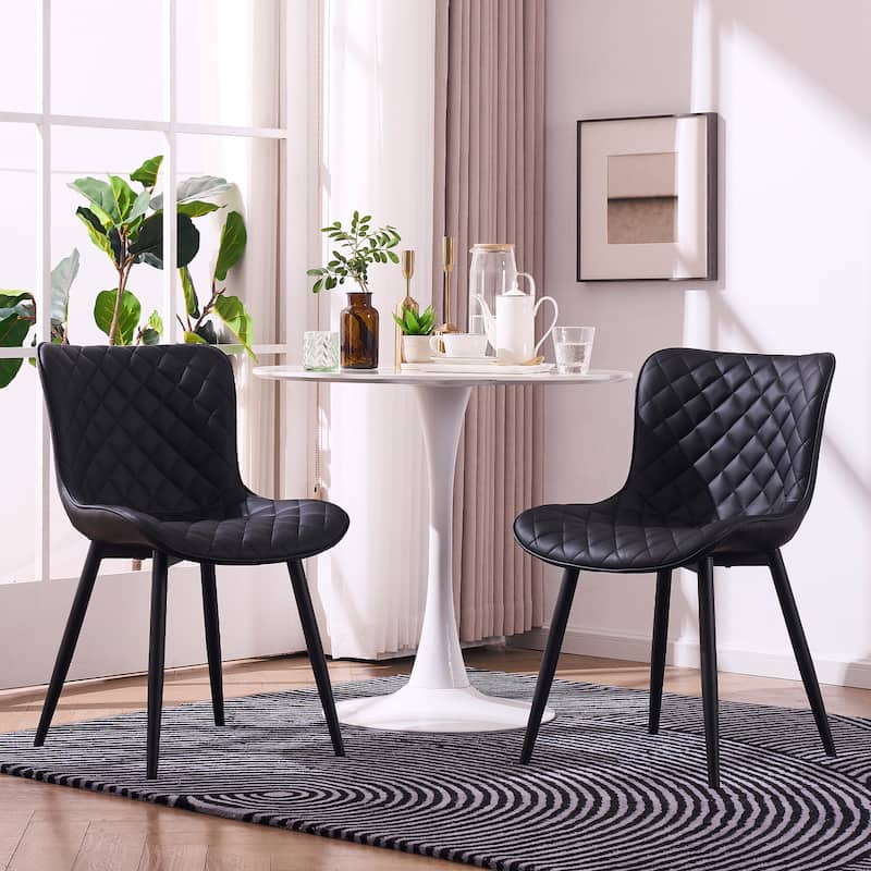 Dining Chairs Set of 2 Modern Leather Upholstered Dining Room Chair - Black