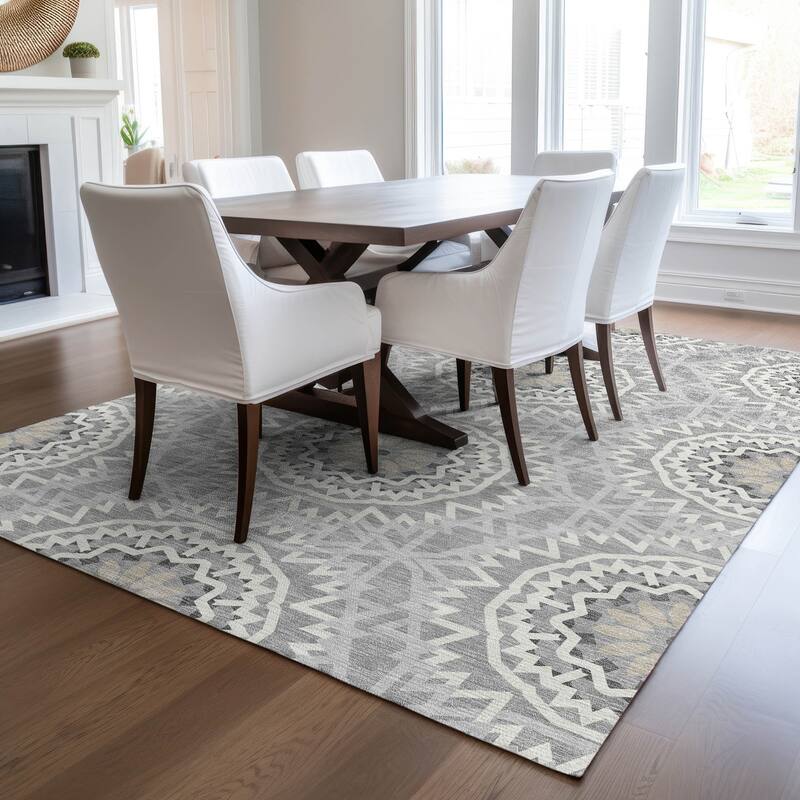 Machine Washable Indoor/ Outdoor Chantille Boho Moroccan Rug - Gray - 9' x 12'