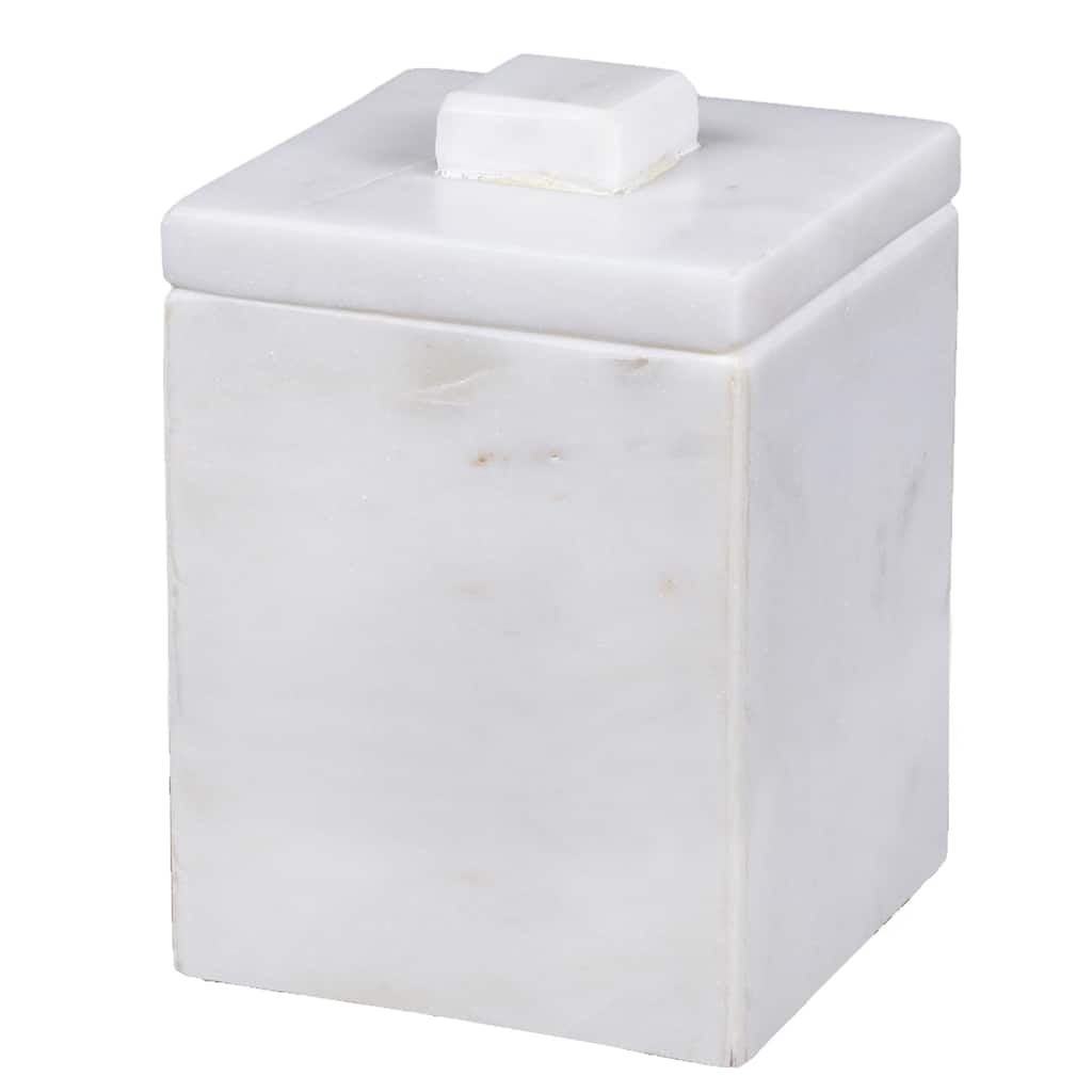 Creative Home Off-White Marble Cotton Ball Swab Holder, Bathroom Storage Jar