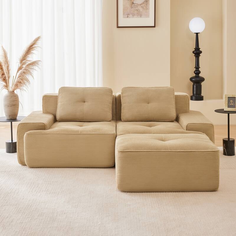 82" Modern L-Shaped Modular Sectional Sofa for Living Room, Corduroy Fabric, 2-Seater Couch with Deep Seat
