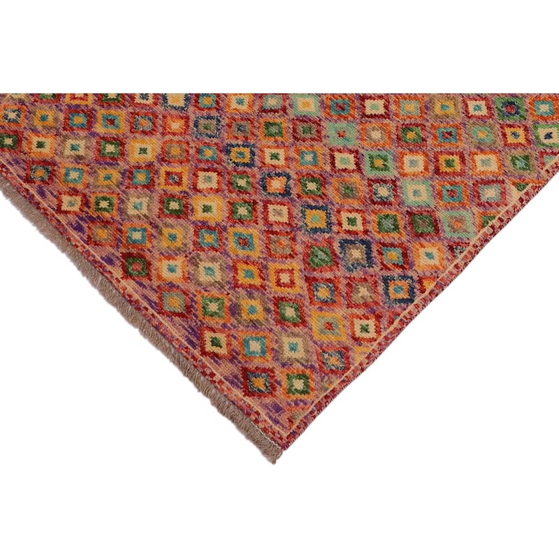 Shabby Chic Balochi Marsh Purple/Rust Hand Knotted Wool Rug - 3'5'' x 4'11''
