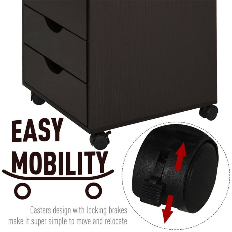 26.5" High Brown Smooth Glide 5 Drawers Storage Cabinet with Casters for Office and Home Use