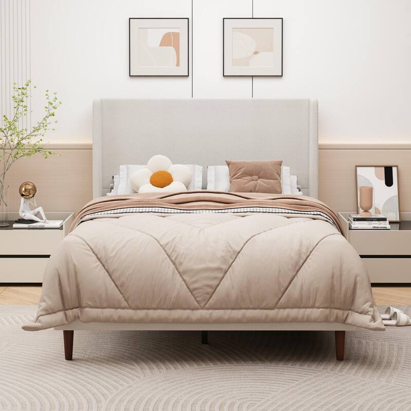 Spruce & Spring Queen Size Upholstered Bed Frame with High Headboard