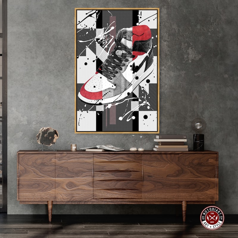 Notoriart Flashy Red Sneaker Framed Sneaker 1 Piece Canvas Wall Art