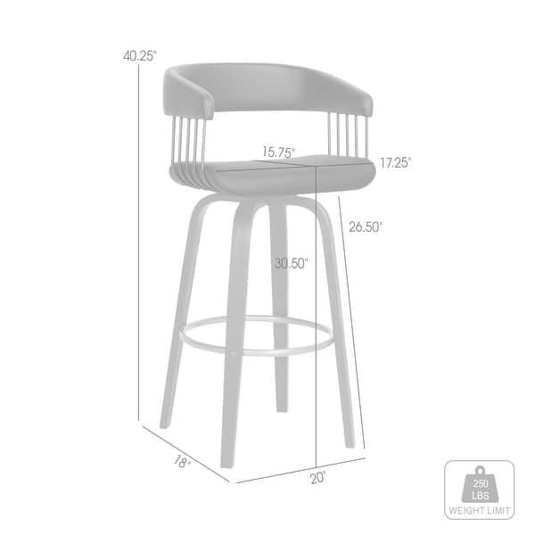 dimension image slide 0 of 6, Topanga Modern Swivel Bar Stool, Upholstered Counter Height Chair with Bentwood Legs