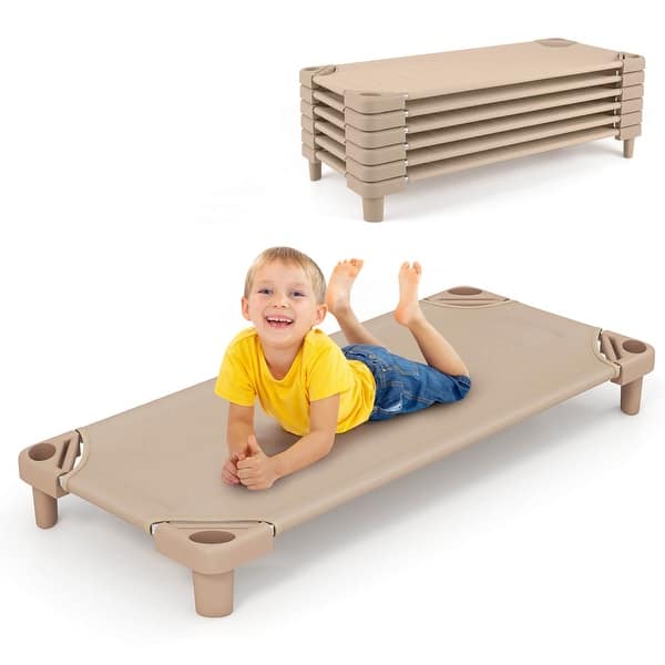 slide 2 of 30, Costway Pack of 6 Kids Stackable Naptime Cot 52" L x 23" W Daycare - See Details Coffee