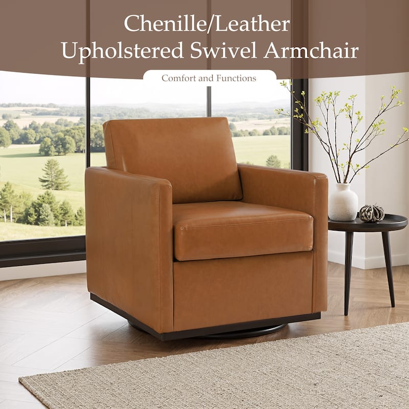 Chenille Leather Modern Swivel Accent Chair