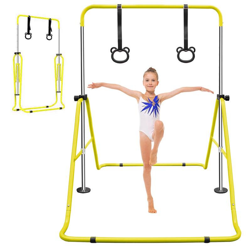 Roomfitters Multi-Functional Adjustable Height Horizontal Gymnastic Bar with Bear Rings - Yellow