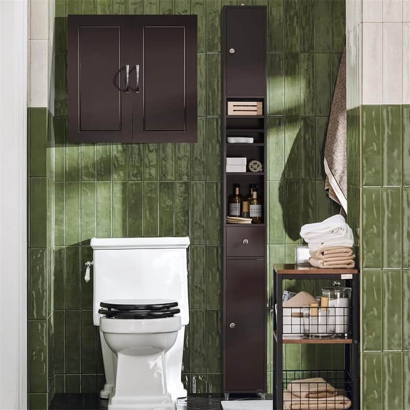 Black Bathroom Tall Cabinet - 7.87"D x 7.87"W x 70.87"H - Brown
