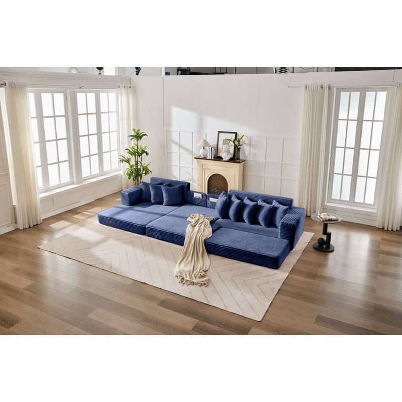 Convertible Corduroy Sofa Bed, Foldable Floor Couch, Space-Saving Sleeper Mattress Sofa, Multi-Functional Folding Bed - Blue