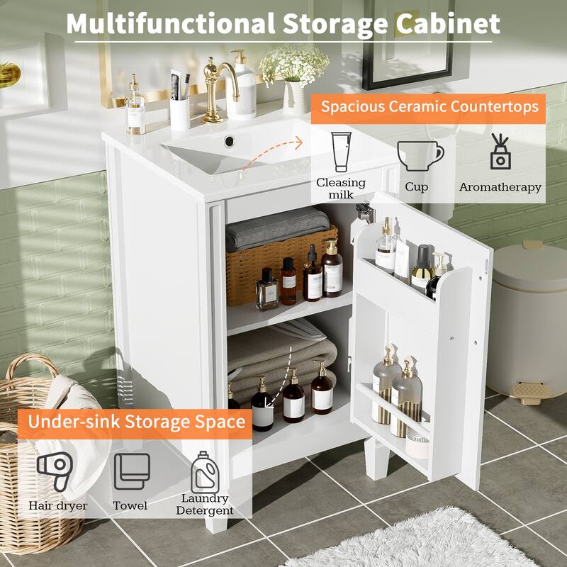 20" Modern Black Bathroom Vanity‌ – Ceramic Sink, Soft-Close Doors & Adjustable U-Shelf