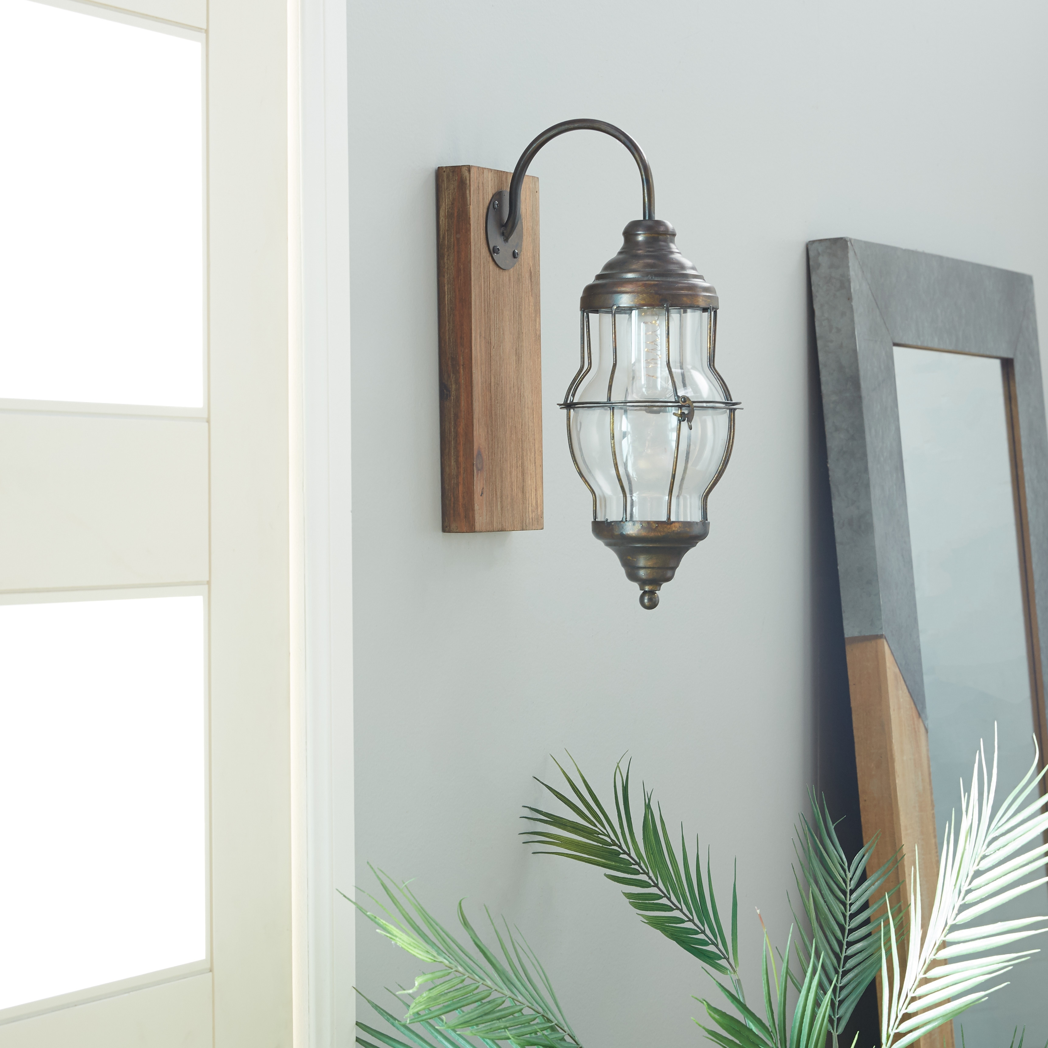 Zimlay Farmhouse Brown Iron and Wood LED Wall Sconce 84329