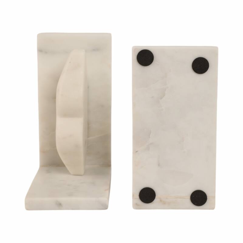 Modern Marble Lips on Base Decorative Bookends - Set of 2, 6", White - 6.0"