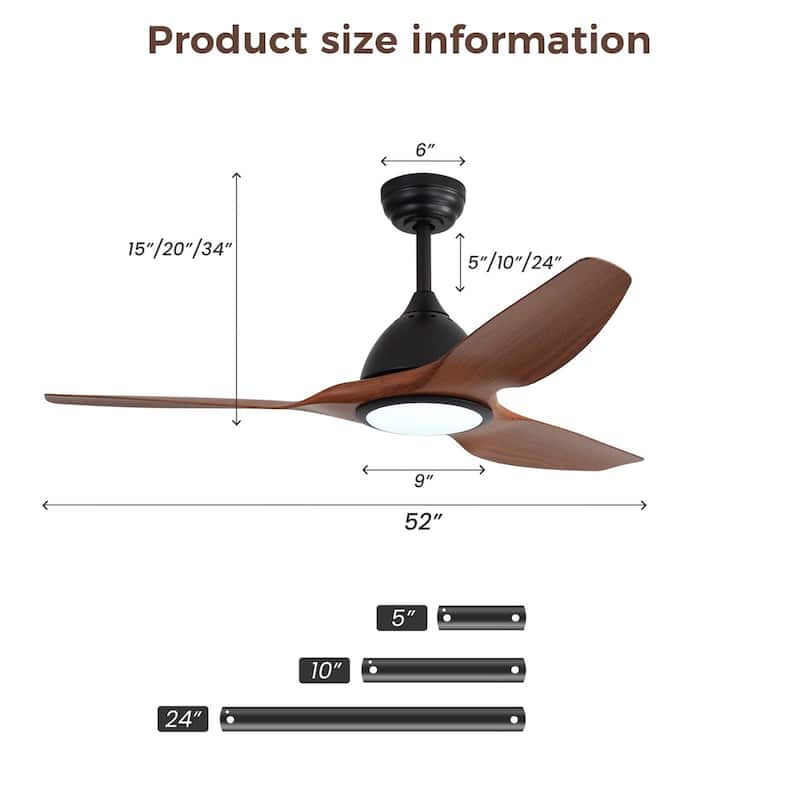 52" Modern Smart Ceiling Fan with Dimmable 3-Color LED Light