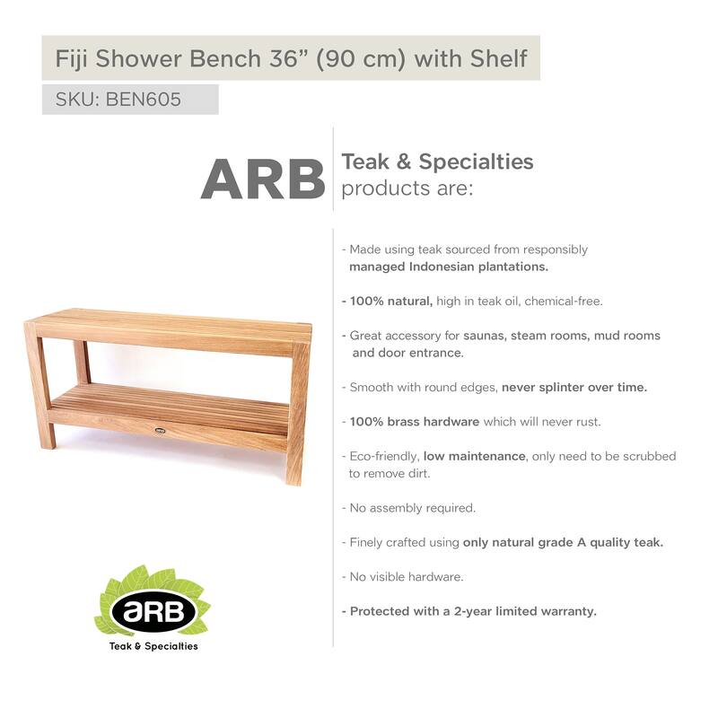 Teak Shower Bench Fiji 36" (90 cm) with Shelf