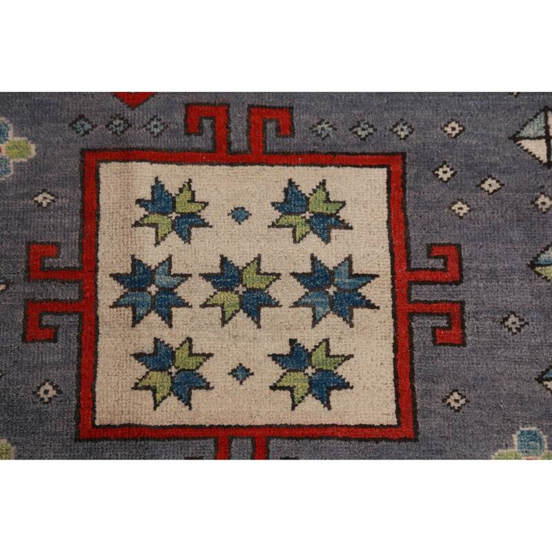 Hand Knotted Oriental 100% Wool Carpet Traditional Medallion Navy Blue & Blues Kazak Area Rug - 9' 7'' X 8' 4''