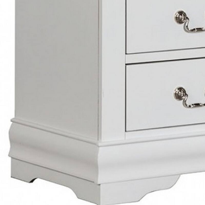 White/Nickel 2 Drawer 15.5 in. W Nightstand with Sturdy Hardware and Ample Storage