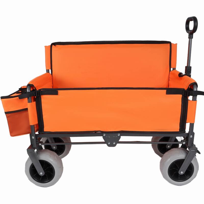 3-in-1 Folding Wagon with Bench Seat-Includes 1 ice pack, 500lbs Capacity, 9"x4" Beach Tires for Camping & Beach