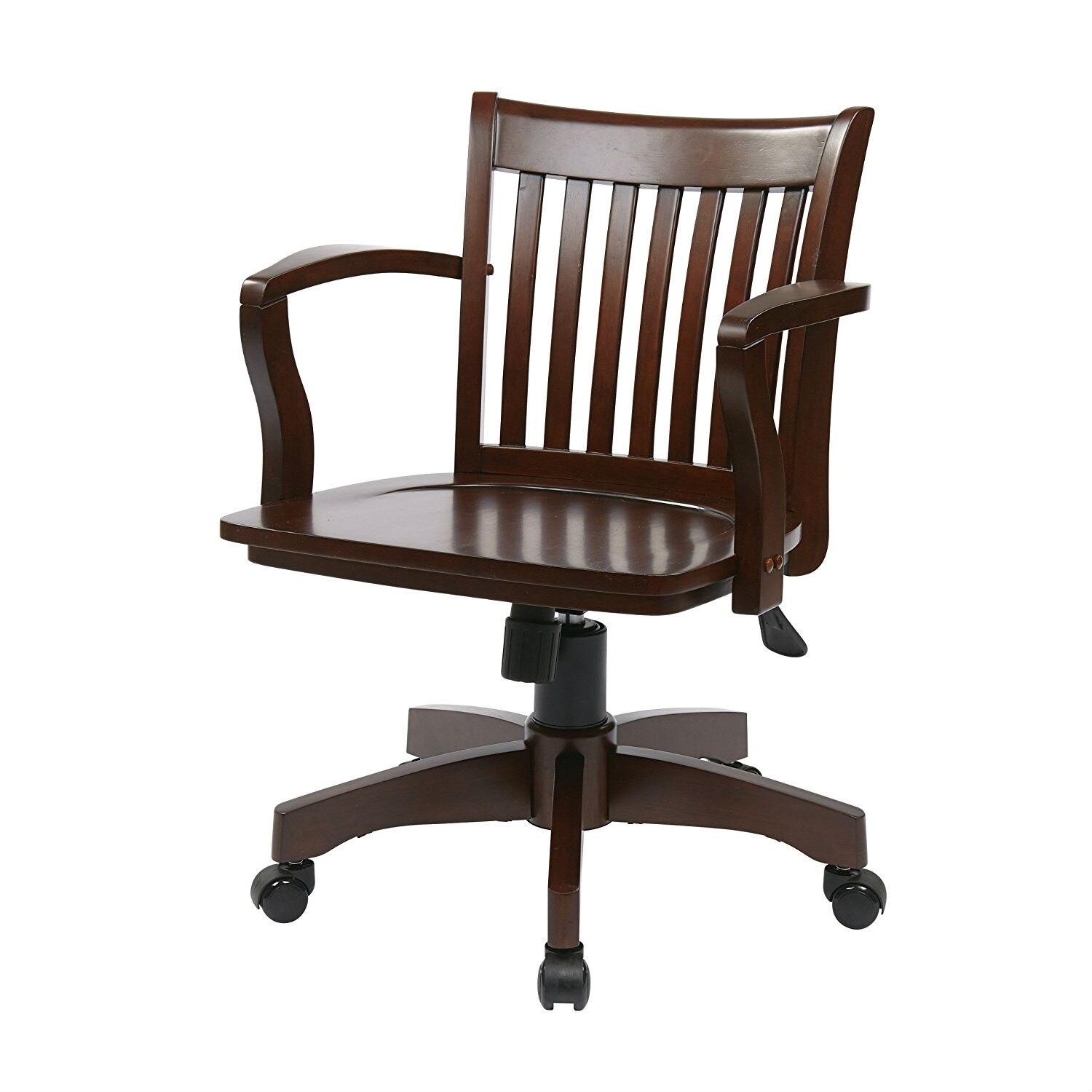Espresso Wood Bankers Chair with Wooden Arms and Seat 22.8 x
