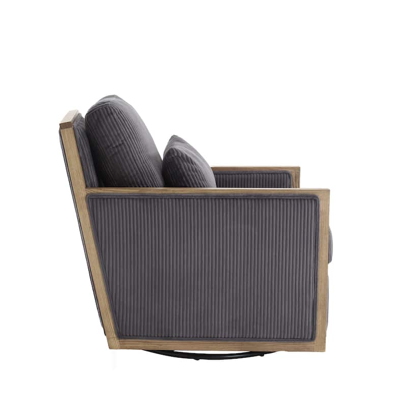 Dark Gray Modern 26.77" Upholstered 360° Swivel Barrel Chair with Sturdy Hardwood Frame for Living Room
