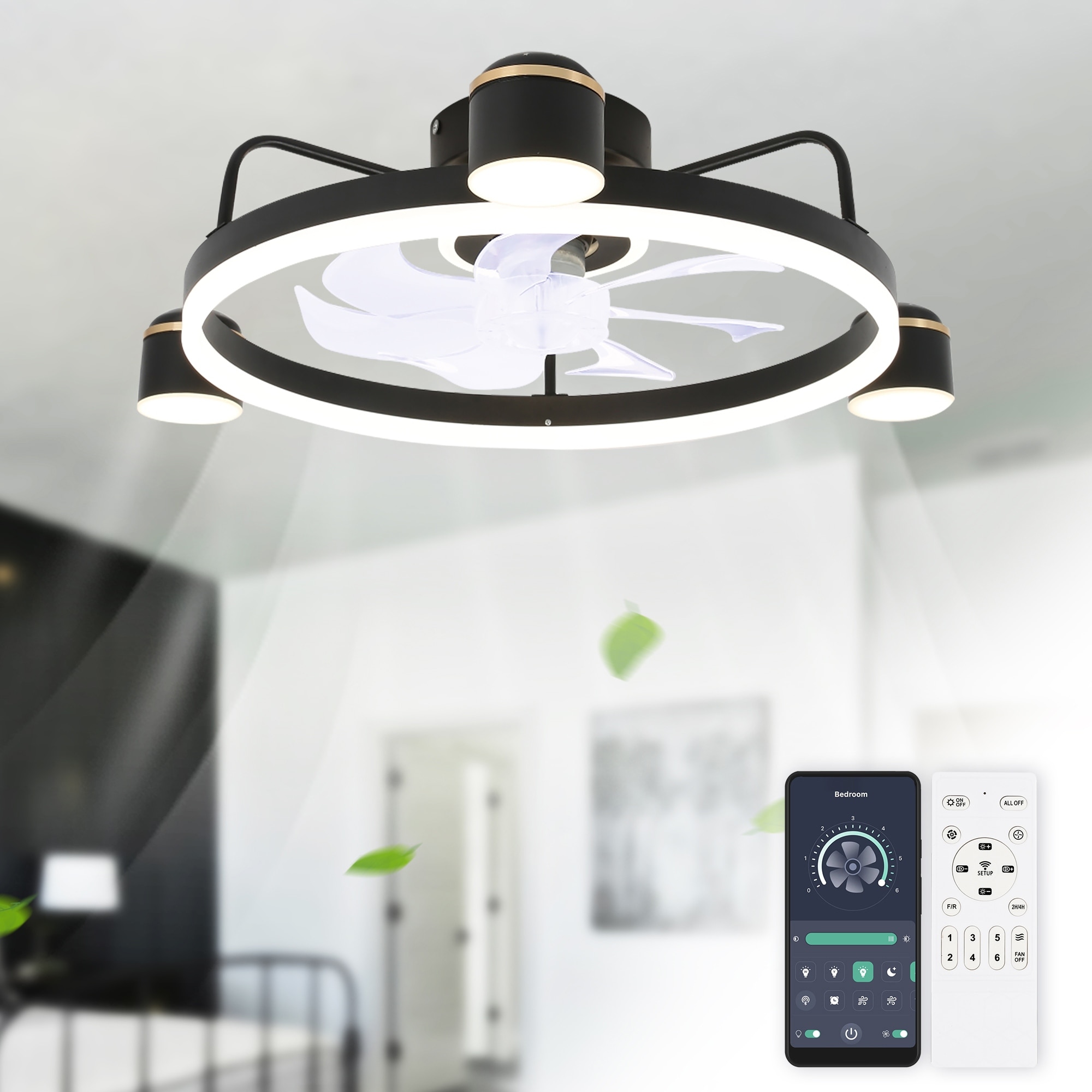 28 Inch Smart LED Flush Mount Ceiling Fan with Lights, 6-Speed DC Motor Low Profile Ceiling Fan - 20 Inches