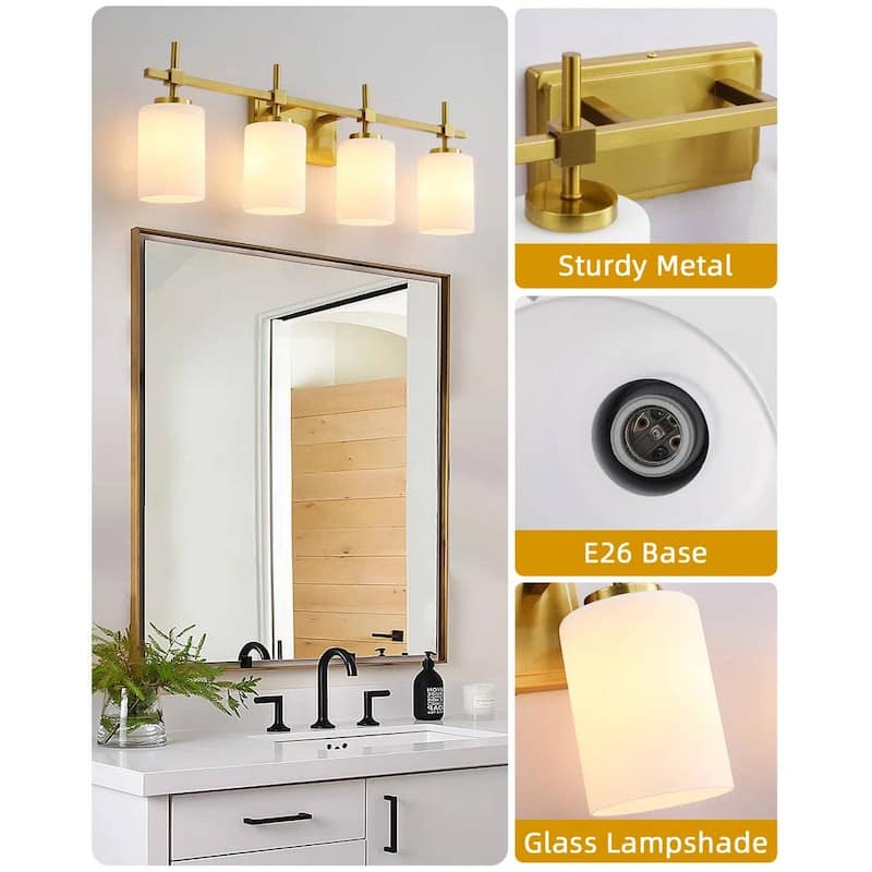 Jasper Gold Traditional Frosted Glass 4-Light Bathroom Vanity Light
