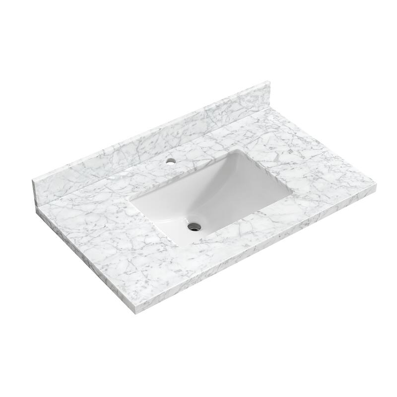 Zevio Natural Marble Vanity Top in Carrara White with Ceramic Sink