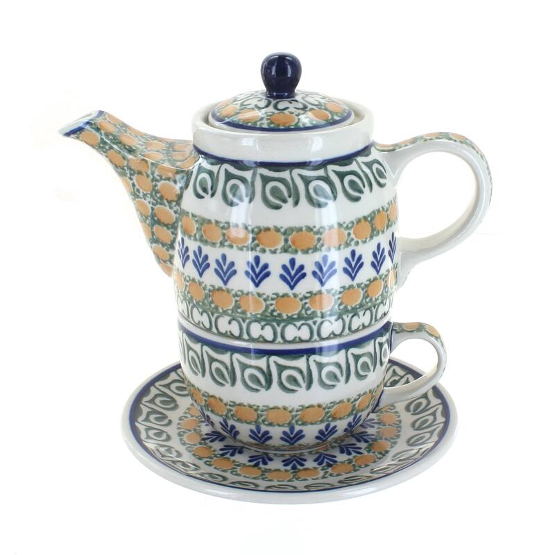 Blue Rose Polish Pottery 423 Caramika Artystyczna Tea for One - Herb Garden