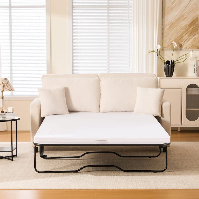 Sleeper Sofa Daybed, Pull Out Couch with Mattress, Upholstery Sectional Loveseat Convertible Sofa Bed - Beige